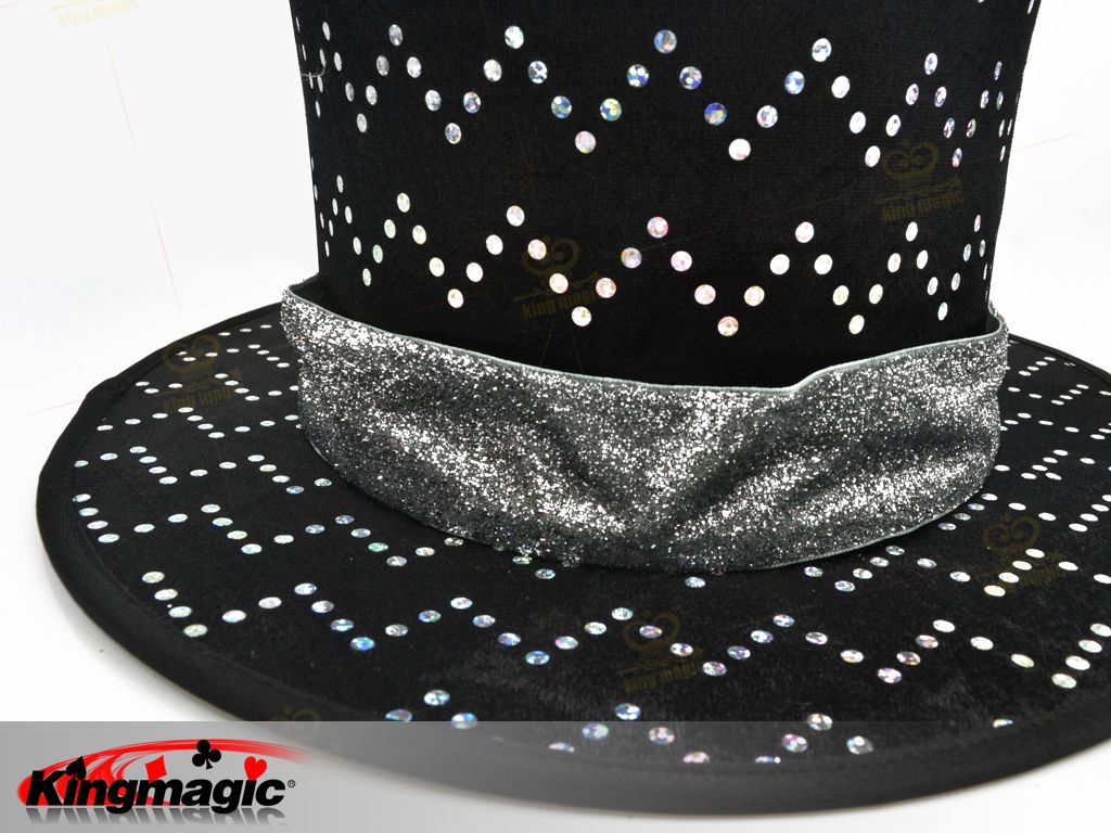 Folding Top Hat - black with silver - Click Image to Close