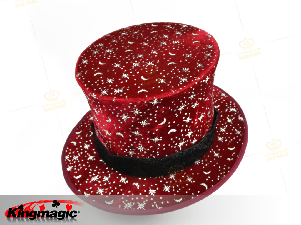 Folding Top Hat - Stars and the Moon (Red) - Click Image to Close